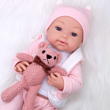 18inch Reborn Baby Dolls Nascido 43cm Vinil Macio Terminado Impermeável Criança Menina cor-de-Rosa de Pelúcia Urso Crianças, Presente de Aniversário