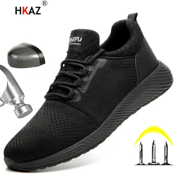 HKAZ Homens Sapatos Mulheres Botas Botas de Trabalho Anti-esmagamento biqueira de Aço Respirável Caminhadas Indestrutível Segurança Sapatos Sapatos de Trabalho F829
