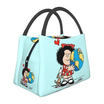Mafalda Mundo E Seu Cachorro Isolado de Sacos de Almoço para as Mulheres em Quadrinhos de Quino Portátil Térmica Cooler Caixa de Bento Exterior Acampamento de Viagens