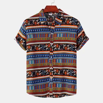 Mens Moda Havaiana Camisas Coloridas Étnicas, Tribais, Florais, Geométricas de Impressão Botão de Camisa camisas de hombre 2022 Tops