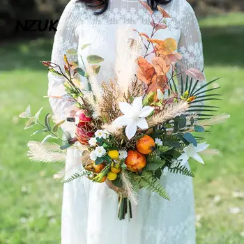 NZUK 2022 Flores Artificiais Buquê de Noiva De Fleur Mariage Noiva Romântica Mão Buquê de Decoração de Casamento quinceanera buquê