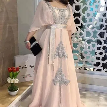 Dubai, Arábia Saudita Marroquino Chiffon Mãe Da Noiva Vestidos De Apliques De Renda Longo Vestido De Baile Elegante Piso Comprimento Vestido De Noite