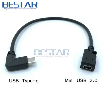 USB 3.1-Tipo c Masculino Ângulo Direito para USB Mini-USB, Micro-USB Fêmea Converter Cabo de adaptador de 25cm de Dados carregador Cabos Mini Micro USB