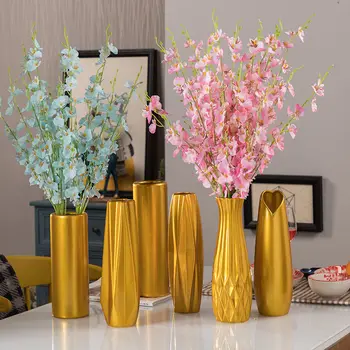 Ouro Vaso de Cerâmica de Decoração de Sala de estar Arranjo de Flores Simples Europeanstyle Flor Pequena Rodada de Origami em forma de Flor Dispositivo