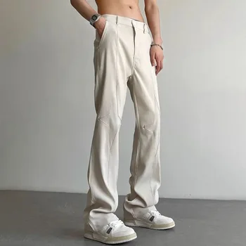 American High Street Sólido Cintura Alta Terno de Calça Outono Homens Reta Casual Calças Moda Unissex Calças LGBT Roupas masculinas