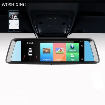 Interior do carro espelho retrovisor preto oculto dupla-lente gravador de condução 4G monitoramento remoto de vídeo track GPS