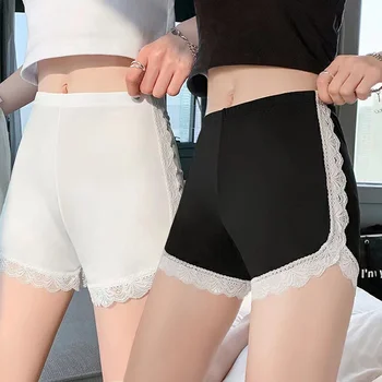 Verão Sexy Anti-derrapante Gelo Seda Segurança Calças de Renda Borda Leggings as Senhoras Podem usar Anti-mancha de Cintura Alta Segurança Shorts