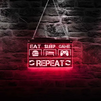 Eat Sleep Jogo Repita Engraçado Jogos de Cotação de Néon do DIODO emissor de Sinal Para o Homem da Caverna Vídeo Gamer Iluminação da Sala de Decoração Elétrico de Exibição de Luz fria