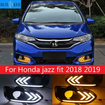 2pcs LED DRL Luzes Diurnas Data de Nevoeiro Tampa da Lâmpada Com o sinal de volta da lâmpada Para Honda jazz ajuste de 2018 2019