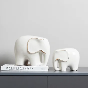 Moderno, Criativo Auspicioso Elefante Ornamentos De Cerâmica Luz De Luxo Cor Sólida Animal Mesa De Escritório Superfície Do Painel De Decoração De Casa