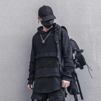 ARENS Harajuku Patchwork Pulôver Hoodie dos Homens Hip Hop e Streetwear Techwear Moletons Camisolas de Algodão Tops Primavera Negra de Treino