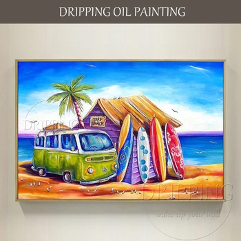 Pintados em Cores Vivas Férias de Verão Pintura a Óleo sobre Tela Artesanal de Praia no Verão Pintura a Óleo da Paisagem para a Decoração da Parede