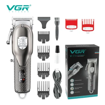 VGR Cabelo Clipper Profissional Aparador de Pêlos Ajustável Aparador de Barba sem corda Elétrica Recarregável Máquina de Barbear para os Homens V-276