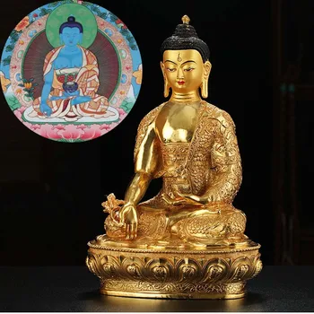 GRANDE Atacado Budista supplie Ásia Tailândia Índia proteção da família, o altar de Buda da Medicina Dourada de Buda Cobre BOA estátua