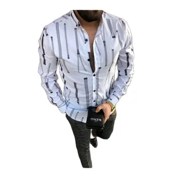2022 Primavera, Outono, Moda de Camisas para Homens de Manga Longa Camisa Casual Vestuário masculino Casual Slim Impressão Blusa