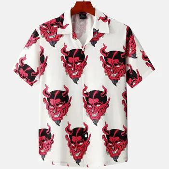 2022 Masculino Roupas Diabo de Terror em 3d Camisa Havaiana Homens de Roupa Solta Respirável Camisas masculinas de Verão Masculino Camisa de Manga Curta Topo