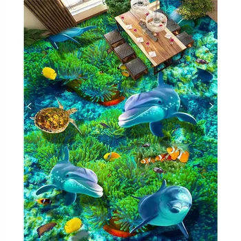 beibehang pintura HD Sea World dolphin coral biota Impermeável casa de Banho cozinha de Parede de PVC de papel Auto adesivo de parede de Andar mural