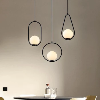 Nordic Bola de Vidro Luzes Pingente Industriel Hanging Lamp luxo de Ouro de Prata de Bronze arte de Cozinha de hotel aro decoração luminária