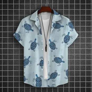 De verão, A Camisa dos Homens Tartaruga de Impressão Roupas masculinas Diário Casual Manga Curta de Partido de Praia, Tops Soltos de grandes dimensões Camisa Havaiana Blusas