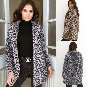 Nova Moda de estampa de Leopardo Casaco de Mulheres, metade do comprimento de Pelúcia Cardigan
