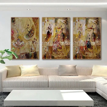 Arthyx,Bailarinos Grupo De 3 peças De Handpainted Abstrato Moderno, Pintura a Óleo Sobre Tela,Arte de Parede Para Sala de estar Decoração de Casa