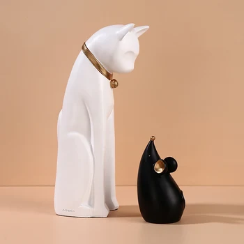 Criativas de Decoração de Casa de Gato e Rato Estátua Decoração de Casa Moderna Resina Escultura Sala de estar Acessórios de Mesa Animal Estatueta de Presente