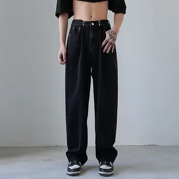 4 Cores Baggy Jeans Moda masculina Casual de Perna Larga de brim de mens Harajuku Streetwear Hip Hop Solto em linha Reta, Denim, Calças de mens Calças