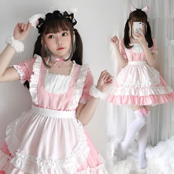 Bonito Vestido de Empregada 2023 Nova cor-de-Rosa Gato Empregada Roupa Lolita Macio Vestido da Menina de Loli Empregada de Uniforme, Cosplay, Anime e Cosplay Traje JUPAOPAO