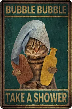Vintage Estanho Sinal de Bolha,Tomar um Banho - Gato Cartaz gosta de Gatos Metal Sinais de Arte Casa de Banho Engraçado Decoração da Parede
