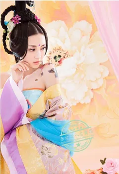 2014 Drama Traje O Pavilhão das Peónias Original da Dinastia Tang Lindo Traje com Cauda Roupas de Mulher Fã de Fotografia
