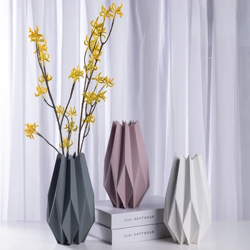 jarras de porcelana criativa dobrado quadrilátero forma geométrica solo de cor matte graça de decoração de casa para o vaso de cerâmica
