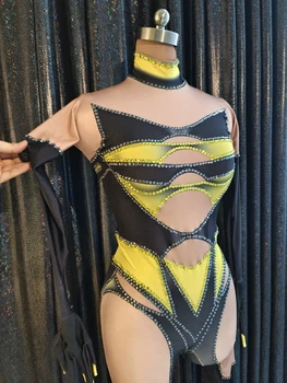 Nova Impressão 3D Strass Trecho JumpsuitBar de Pole Dance Traje Arraste Mostrar ClothingNightclub Gogo Dancer Roupa