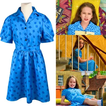 Crianças de Roald Dahl Matilda the Musical Cosplay do Traje da Menina de Azul Impresso Vestido Trajes de Natal, Halloween, Carnaval de Roupas