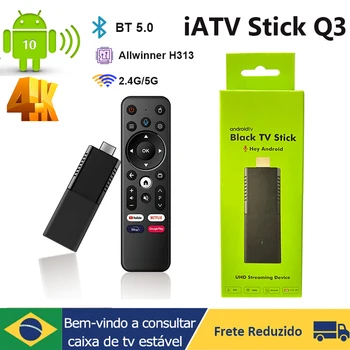 iATV Q3 Inteligente Android10.0 PLANO de Caixa de Mini S TV Vara Allwinner H313 4K ATV HDR TV Prefixo 2.4&5g wi-FI BT5.0 AndroidTV Caixa De 2023