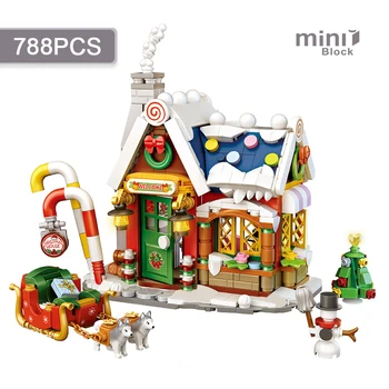Natal Casa Modelo Mini Blocos de Construção DIY Trenó de Papai Noel de Natal Boneco de neve Conjunto Montado Ornamentos Brinquedo infantil Presente