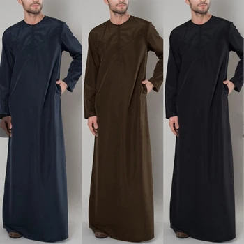 Oriente médio Jubba Thobe Muçulmanos do sexo Masculino Camisa Pescoço Muçulmano Manto para w/ Zíper De