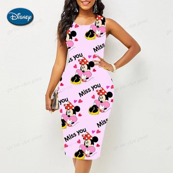 De Disney do Rato de Minnie do Mickey Mouse Arco de Impressão Elegante Saia Lápis de Mulheres Simples Bodysuit Office Vestido de Verão Casual, Vestido