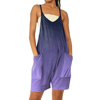 Macacão para as Mulheres 2023 Moda de Verão de Nova Gradiente Bolsos Suspensórios Macacão Shorts