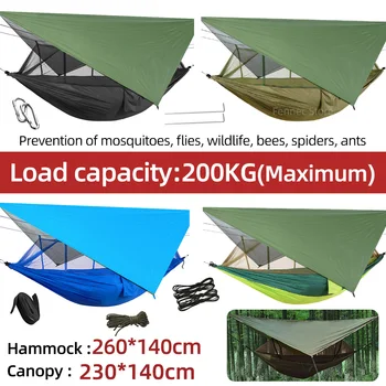 Acampamento Rede com mosquiteiro&Rainfly Tenda de Lona & Árvore de Correias, Leve e Portátil Camping Duplo Nylonf ou Acampamento de Viagens