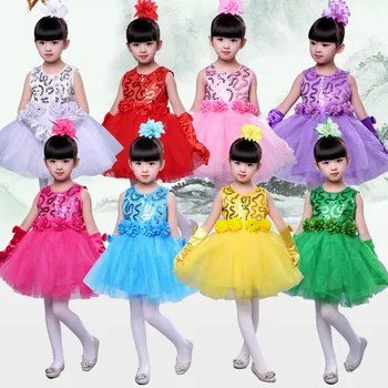 Crianças Vestido de Princesa para Crianças Dançando Vestido de Meninas' Pengpeng Vestido Refrão Primário e Secundário, Estudantes do ensino