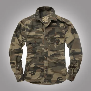 Nova Moda De Camuflagem Militar De Carga Camisas Para Homens Casuais Solta Largas De Algodão Outwear Densidade Camisa Jaqueta De Roupas De Streetwear