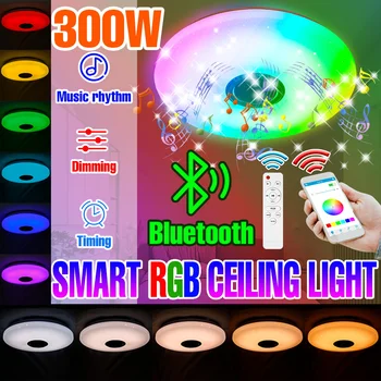 RGB LED Luzes do Teto APP de Controle Remoto Bluetooth alto-Falante de Música Inteligente Lâmpada Para Casa, Decoração Sala de estar Leds Lustres
