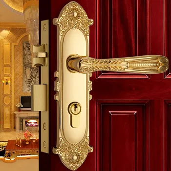 Latão Interior De Bloqueio Moderno Golden Villa Porta Em Madeira Lidar Com Bloqueios De Europen Porta De Entrada Lockset Antigo Porta Da Frente Locksets