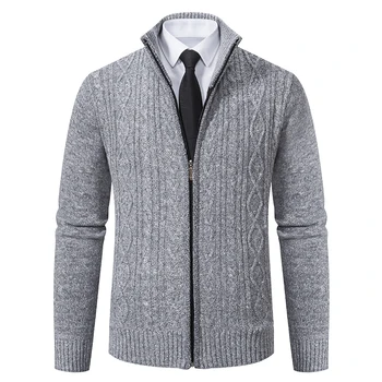 2023 Novo Suéteres masculinos Zíper Casaquinho de Outono Inverno de Lã Quente Homem de Veludo Casual Malhas Sweatercoat Masculino Casacos de Frio