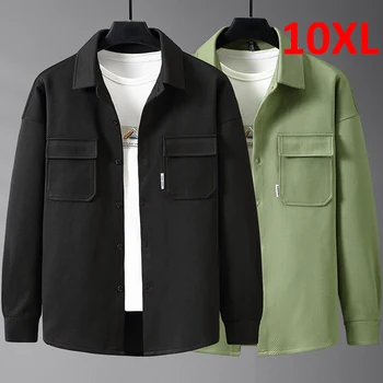 Plus Size 8XL 10XL Camisas para Homens, de Camisa Verde Casaco de Outono Camisas Manga Longa Masculina, Moda Causal Jaqueta de Tamanho Grande 8XL 10XL