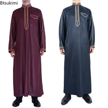 Novo 2023 Abaya Islã Homens Manto Muçulmano Vestidos Djellaba Homme Moda Cor Sólida Camisas árabe Vestido Étnico Roupas masculinas Presente