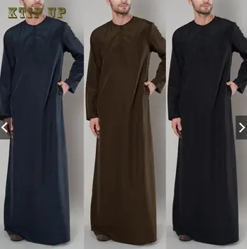 Novo Muçulmano Moda Oriente Médio Árabe de Dubai, Malásia Homens Solta de Vestido de Zíper Camisa Islâmica Vestido Djellaba Homme Kaftan Marroquino
