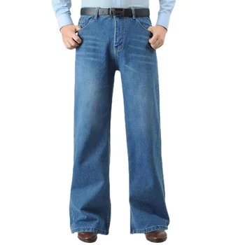 High-End Calças Adequado para Homens gordos Solta Grande Tamanho de Perna Larga Jeans masculina Casual Reta Calças Prolongado de Calças