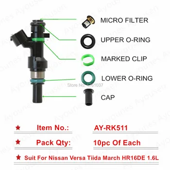 10sets Para Nissan Tiida Injetor de Combustível de Reparação Sevince Kits Para OEM 16600-ED000/FBY1160 frete Grátis Para AY-RK511
