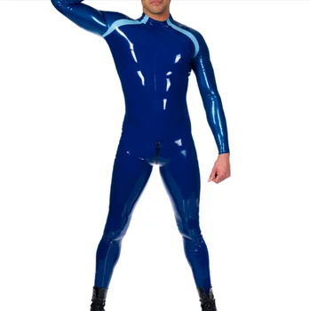 O látex de Borracha Gummmi Macacão azul Racing suit dramatização festa de 0,4 mm XS-XXL mão confortável personalizado